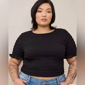 Torrid Black Chiffon Smocked Ruffle Short Sleeve Crop Top